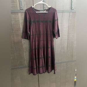 Ivanka Trump Checkered Long Sleeve Dress in Purple and Black